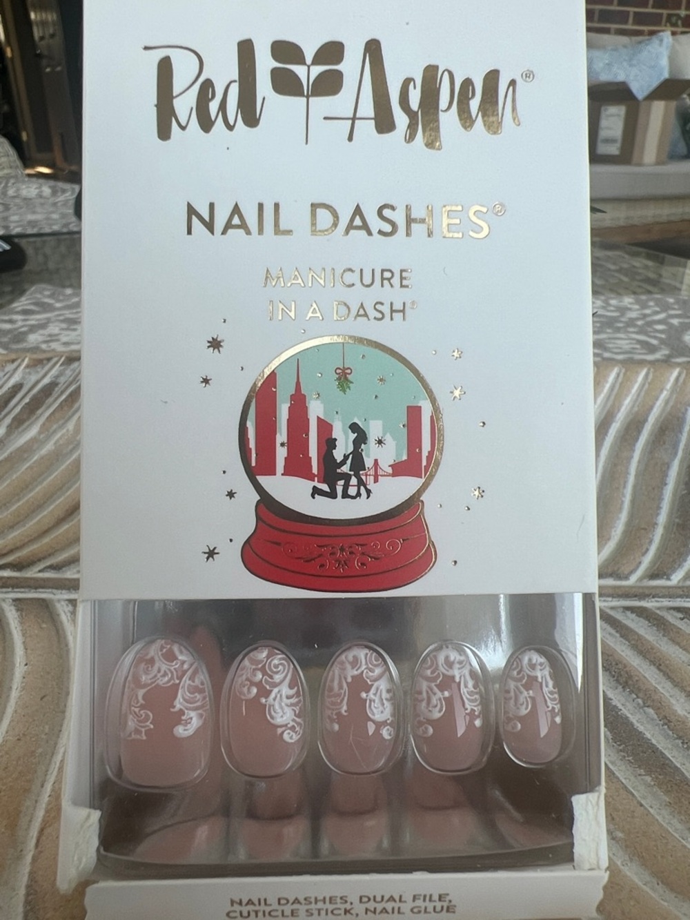 NEW Red Aspen Nail Dashes Press-On Nails Under Manhattan Mistletoe, Shamil